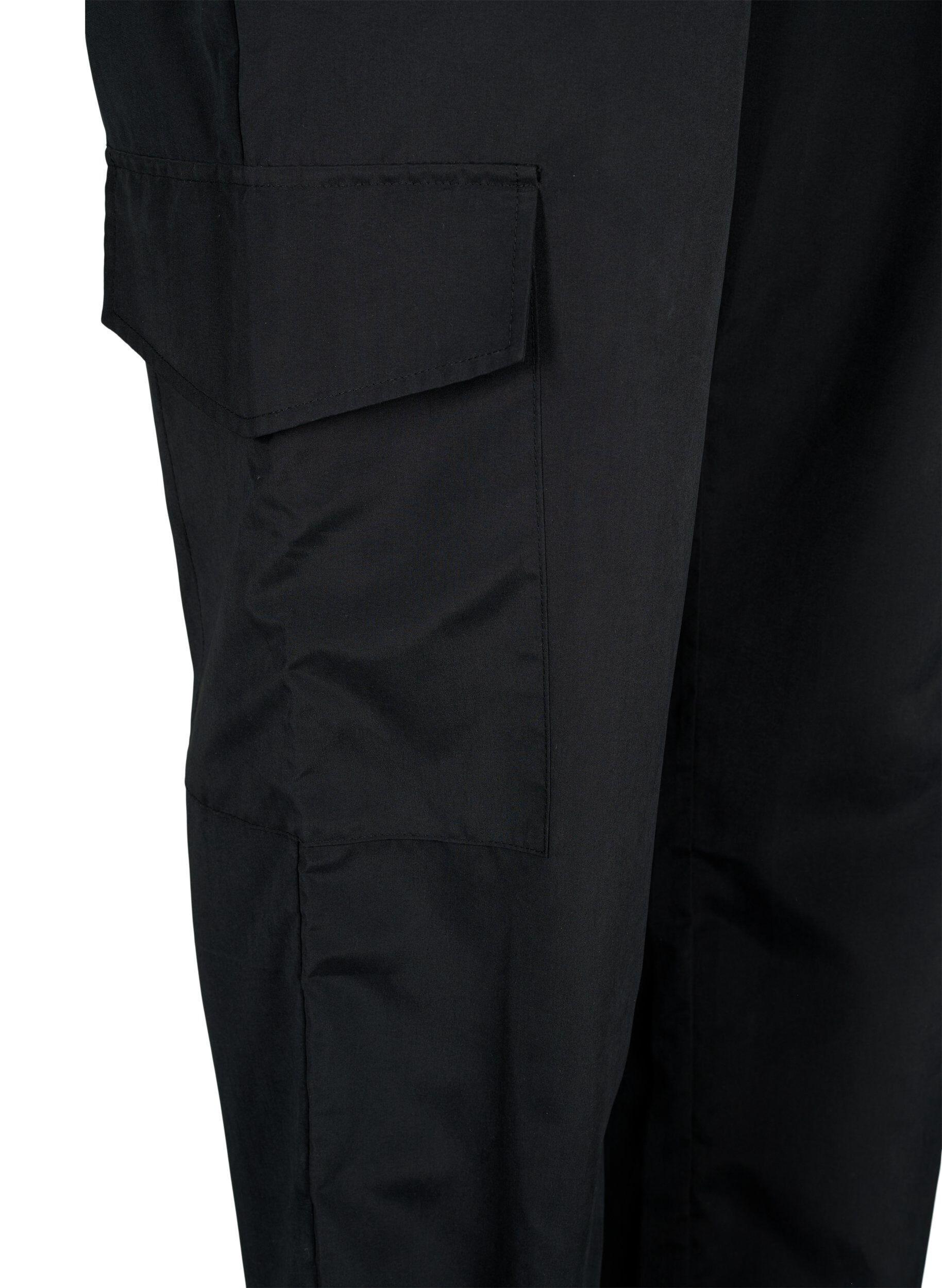 Zizzi Cropped cargobroek met verstelbare elastiek, Black, Packshot image number 3