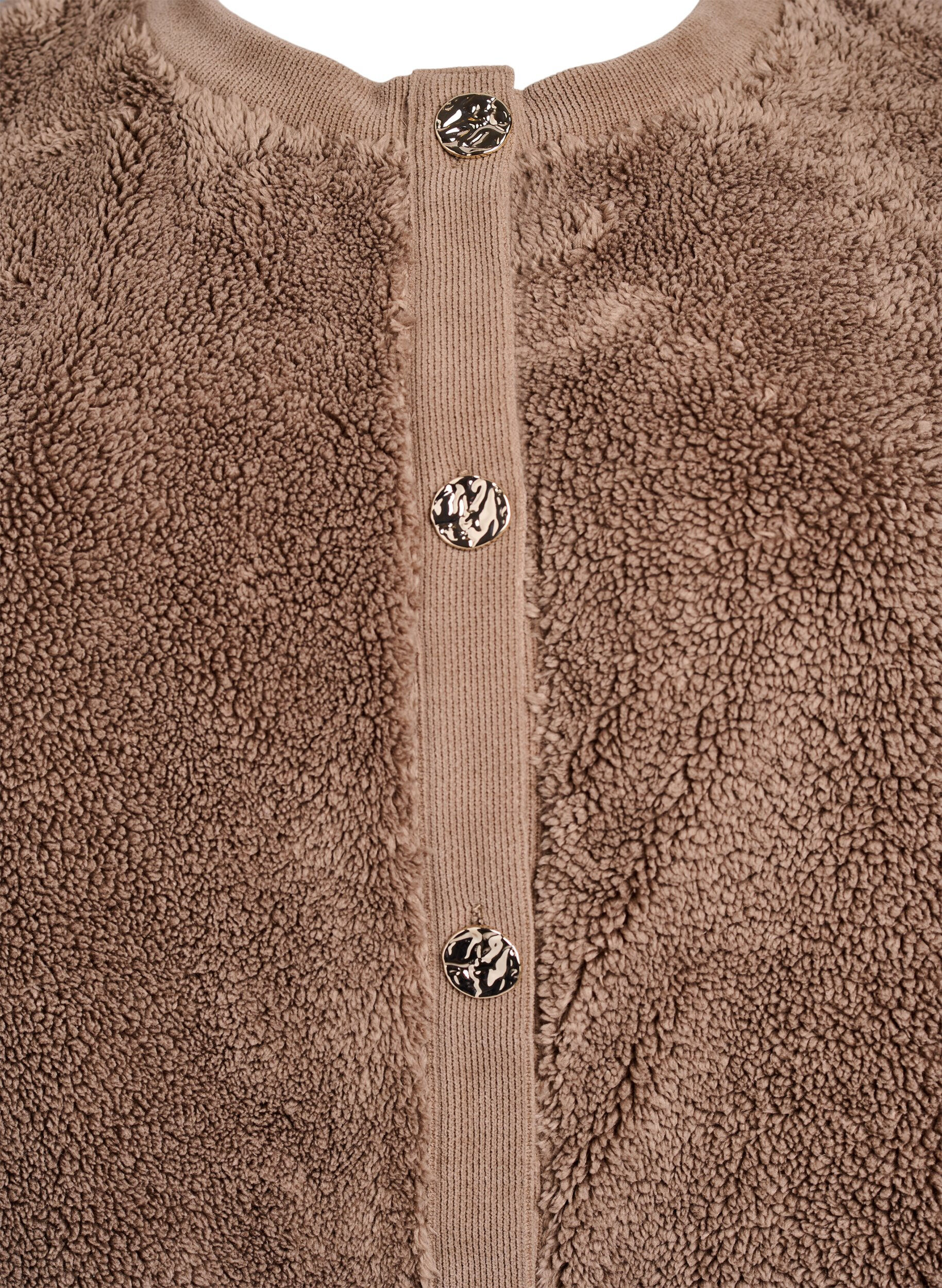 Zizzi Teddy cardigan met decoratieve knopen, Bruin, Packshot image number 2