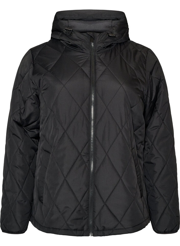 Licht gewatteerd jack met diamant-quilt, Zwart, Packshot image number 0