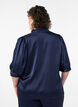 Blouse met satinlook, 1/2-mouwen en rucheskraag, Blauw, Model image number 2