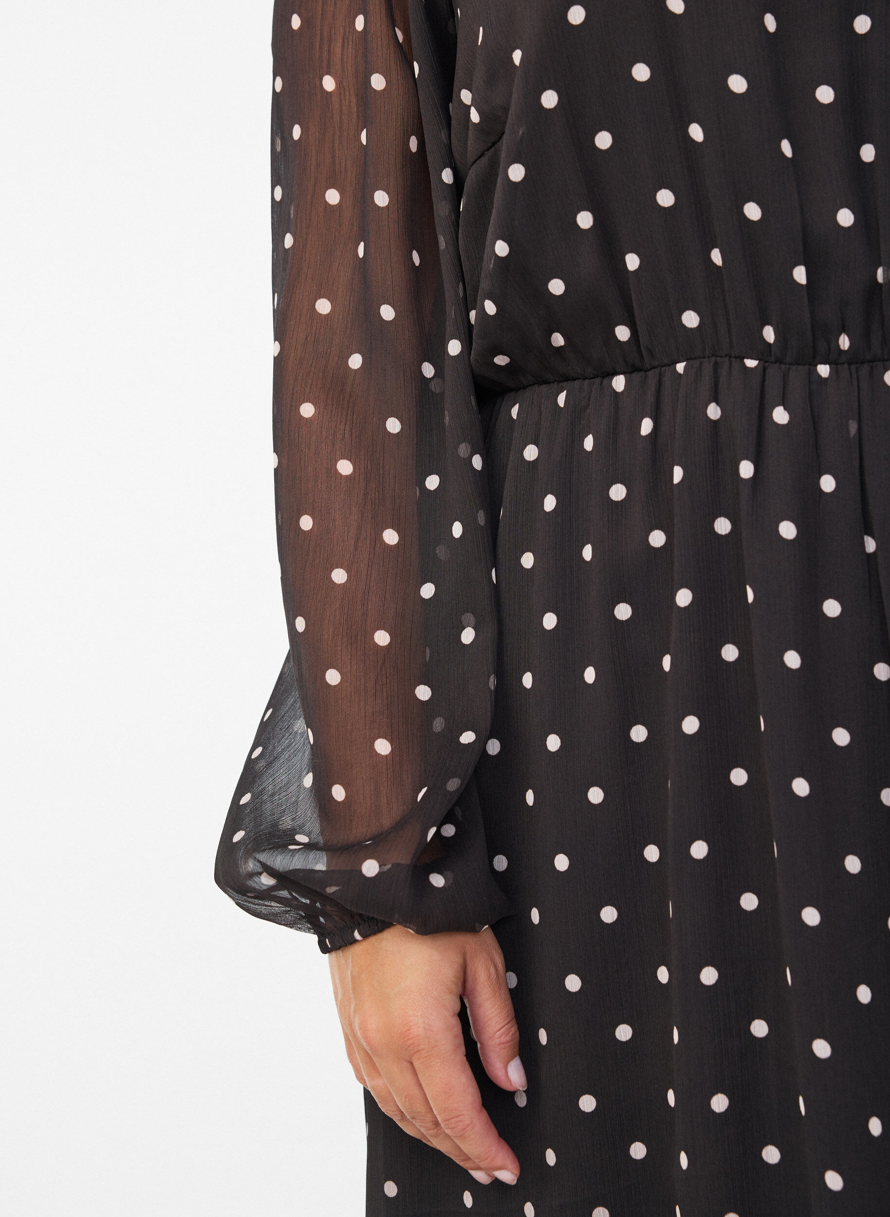 ZizziChiffon jurk met polkadots en lange mouwen, Bruin, Model image number 2
