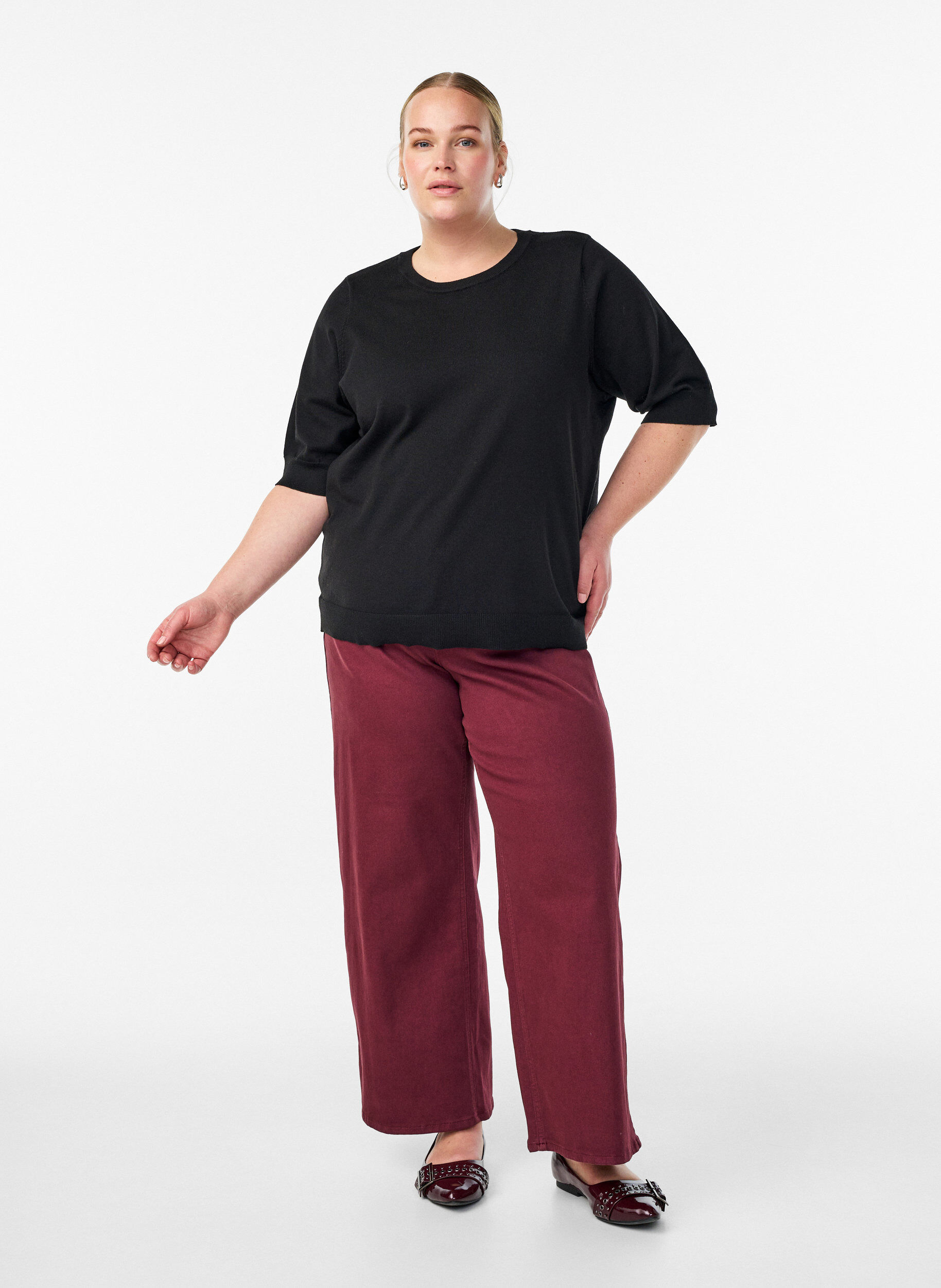 ZizziFijngebreide blouse met korte mouwen, Zwart, Model image number 1