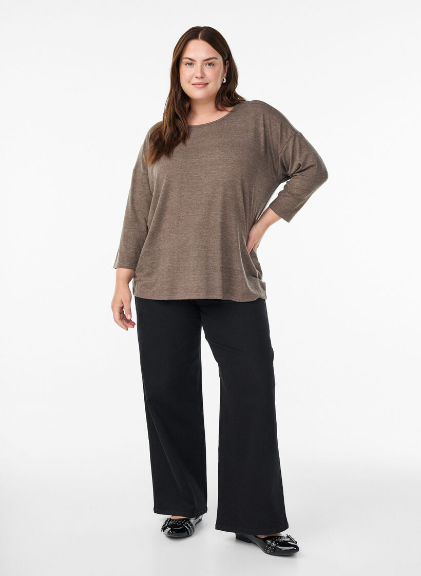 Jersey blouse met 3/4 mouwen, Bruin, Model image number 1
