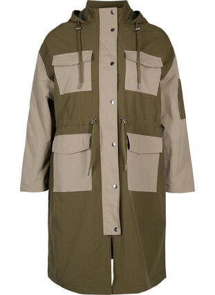 Contrasterende jas met zakken, Dark Olive Comb., Packshot image number 0