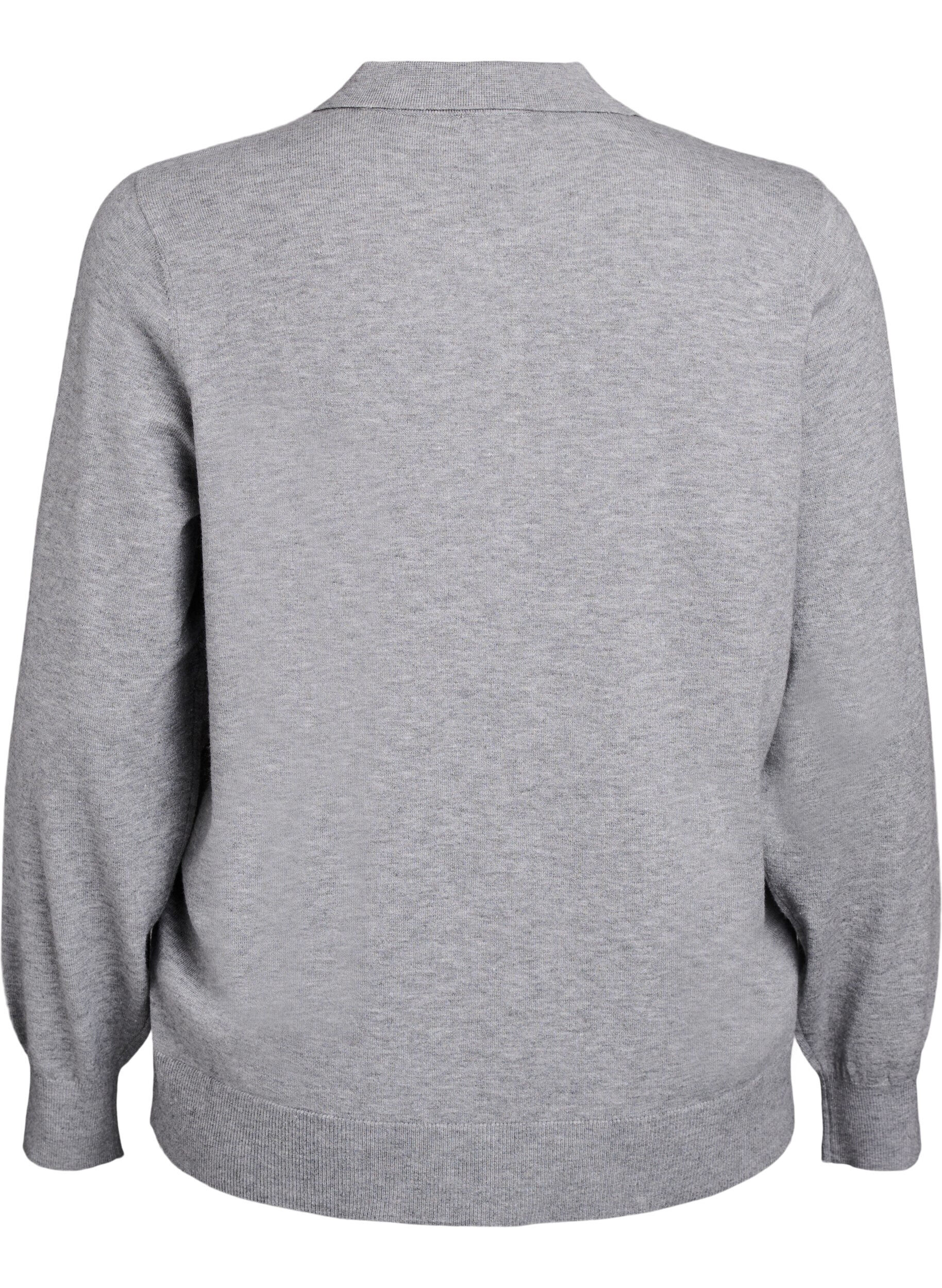 Zizzi Strik blouse met kraag, Grijs, Packshot image number 1