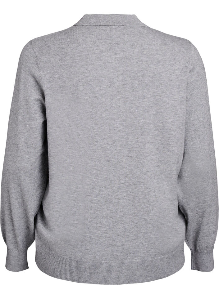 Strik blouse met kraag, Grijs, Packshot