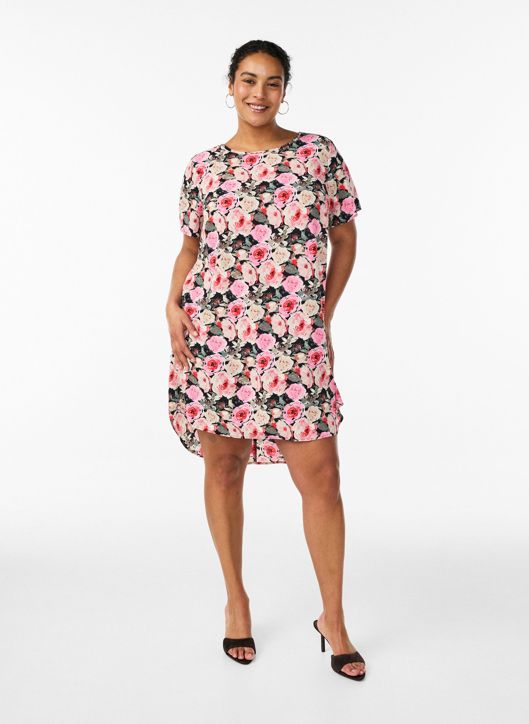 ZizziBlousejurk in broderie anglaise met strikceintuur, Zwart, Model image number 1