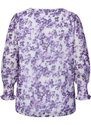 Bloemenblouse met lange mouwen en v-hals, Beige/Purple Flower, Packshot image number 1