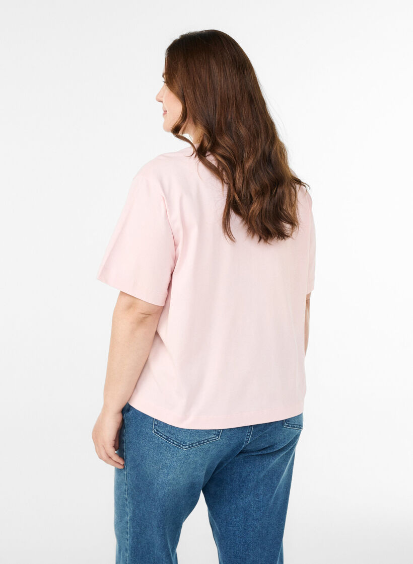 Boxy katoenen T-shirt, Roze, Model image number 2