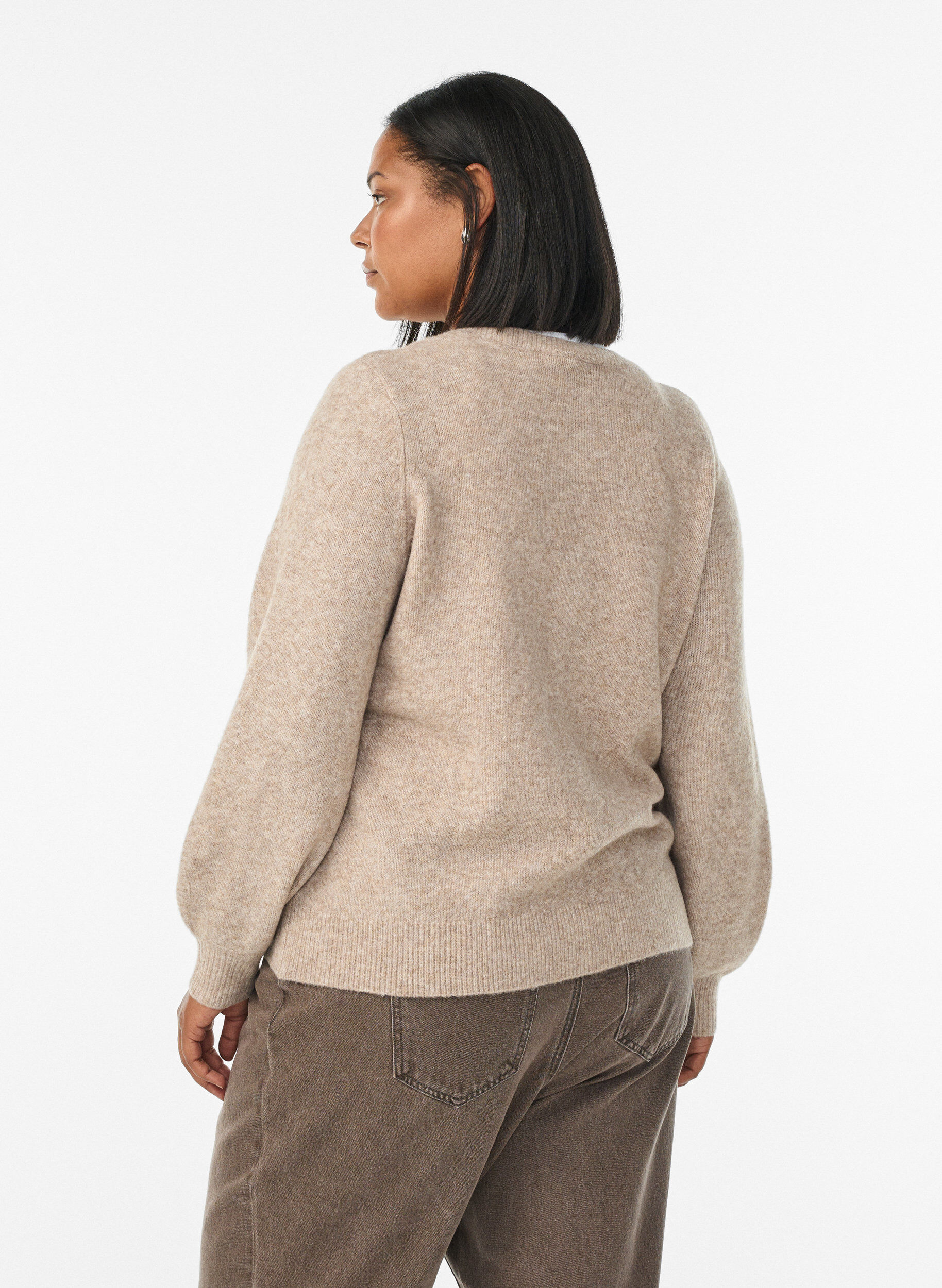 Zizzi Cardigan met hartvormige knopen, Beige, Model image number 2