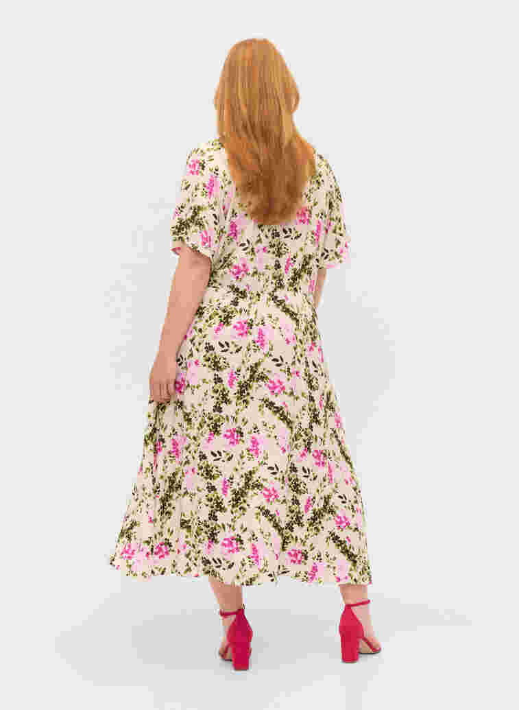 Geknoopte midi-jurk van viscose, Green Pink AOP, Model image number 1