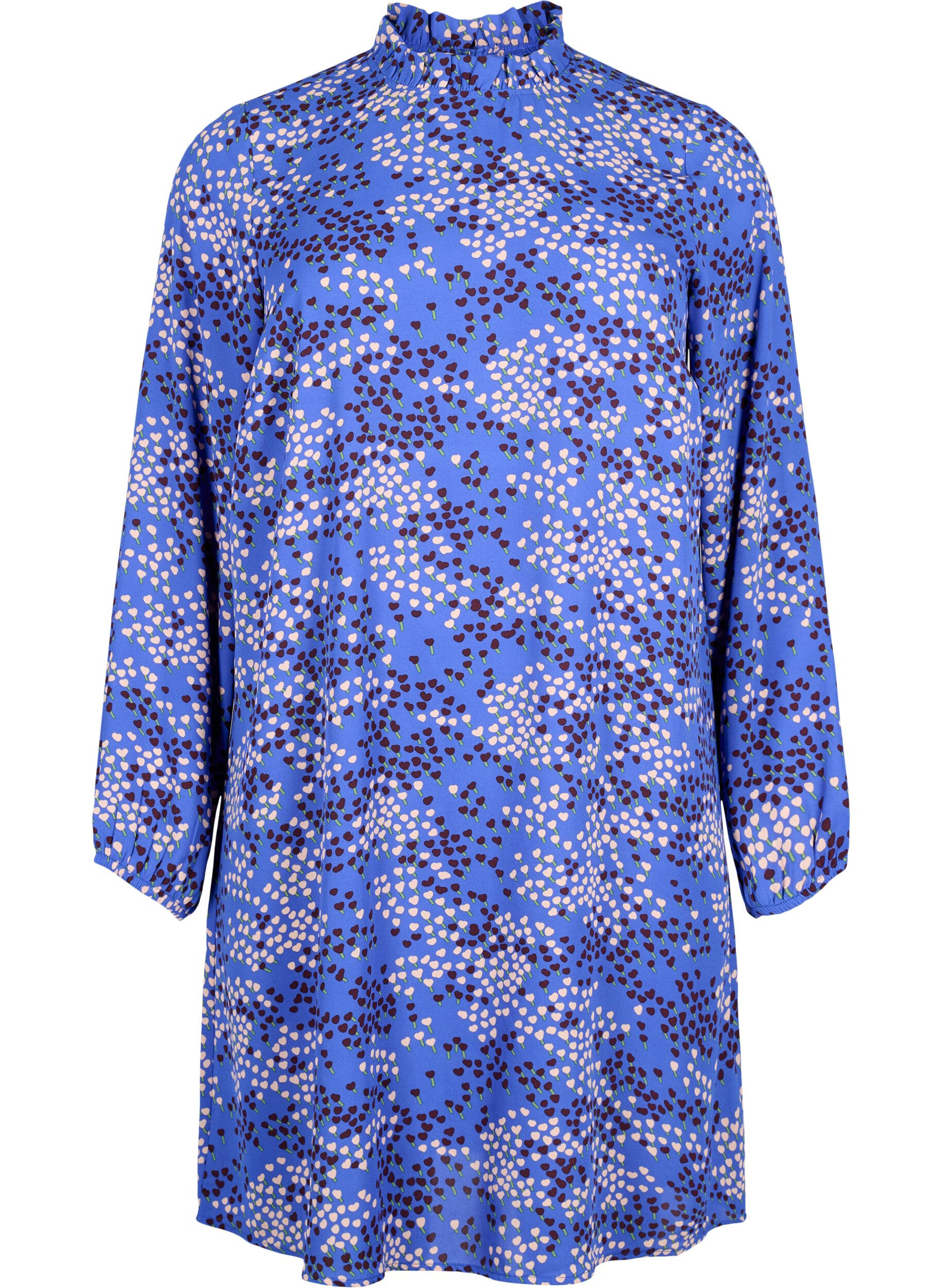 Zizzi FLASH - Jurk met lange mouwen en print, Dazzling Blue AOP, Packshot image number 0