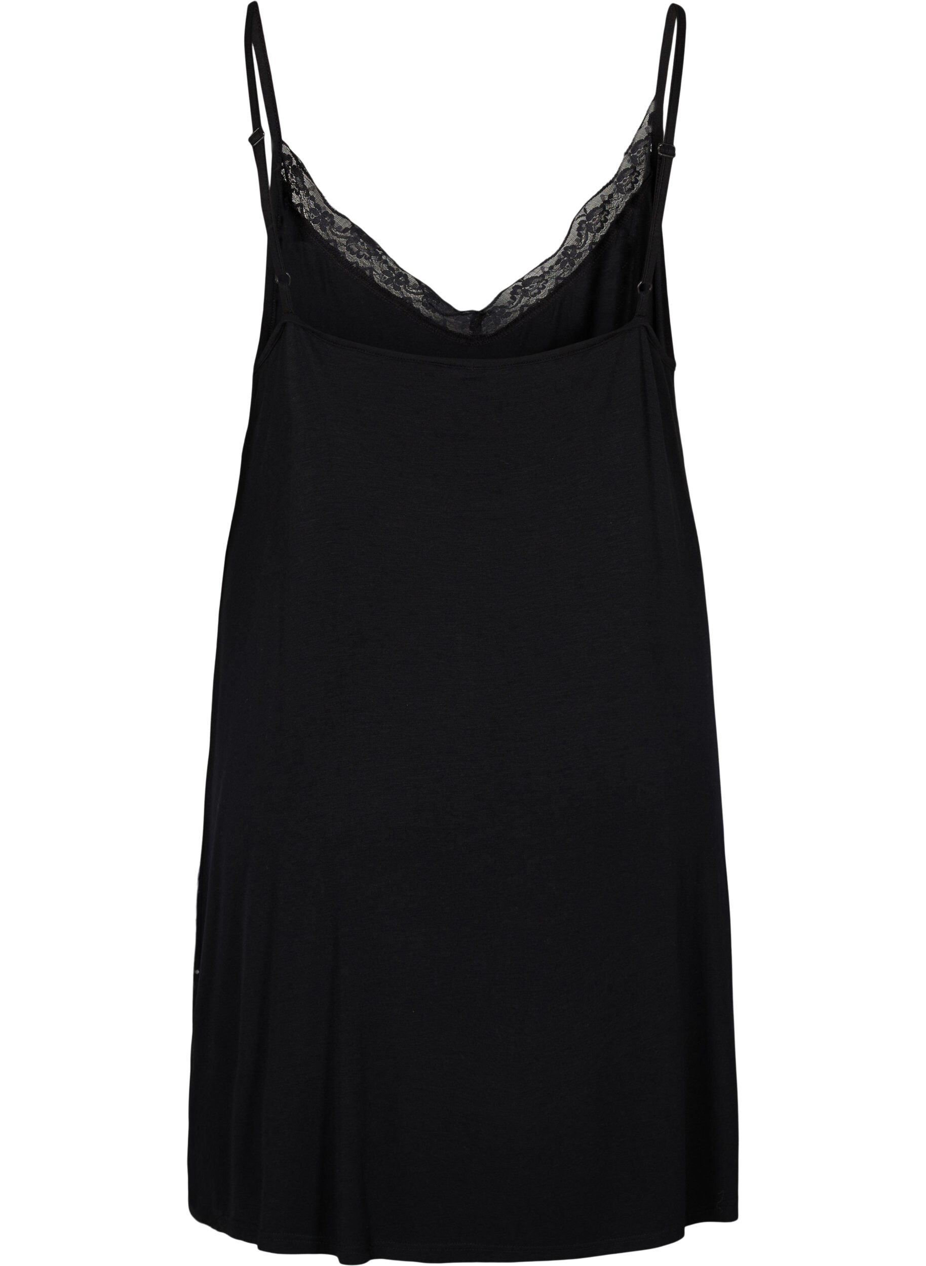 ZizziPyjama jurk met kanten rand in viscose, Zwart, Packshot image number 1