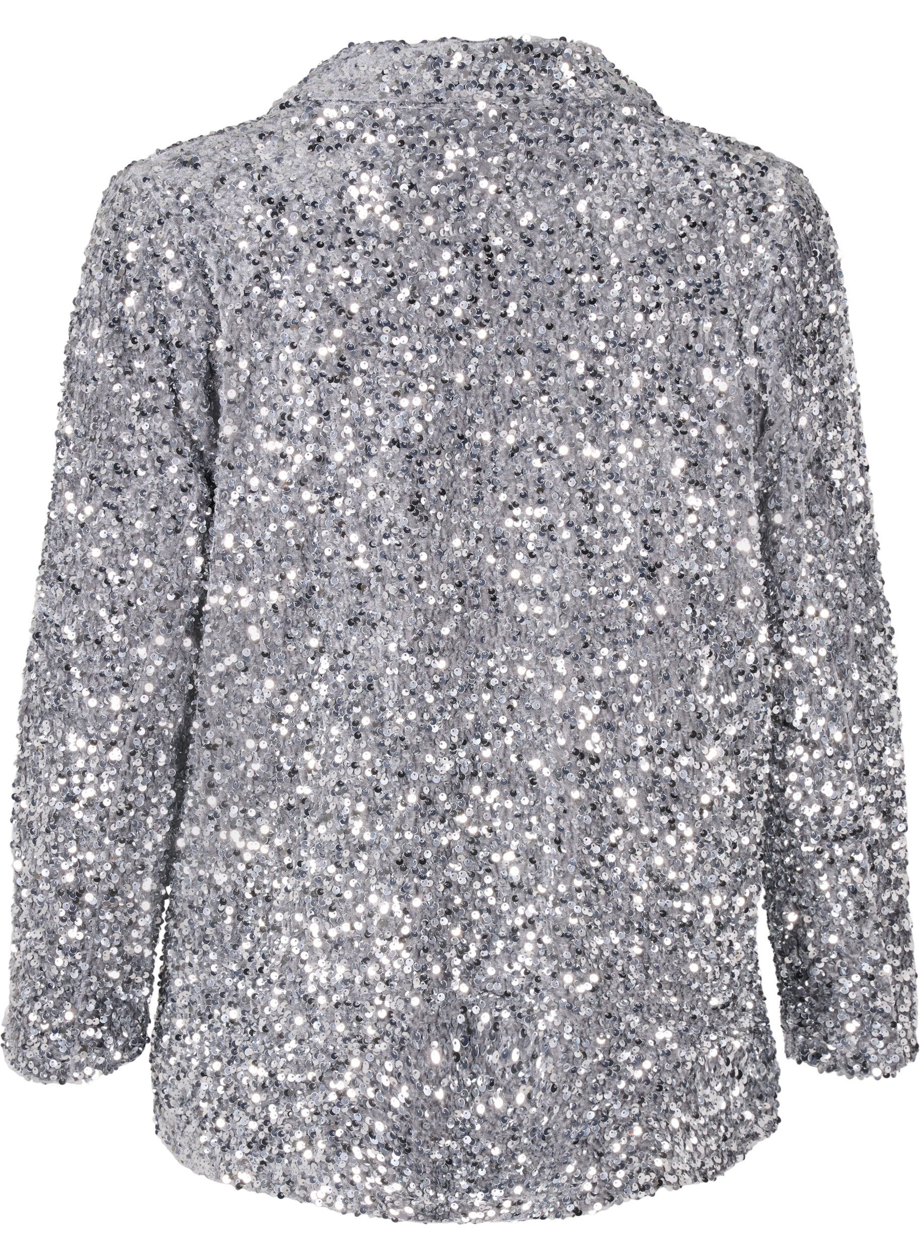 Zizzi Pailletten blazer met zakken, Silver, Packshot image number 1