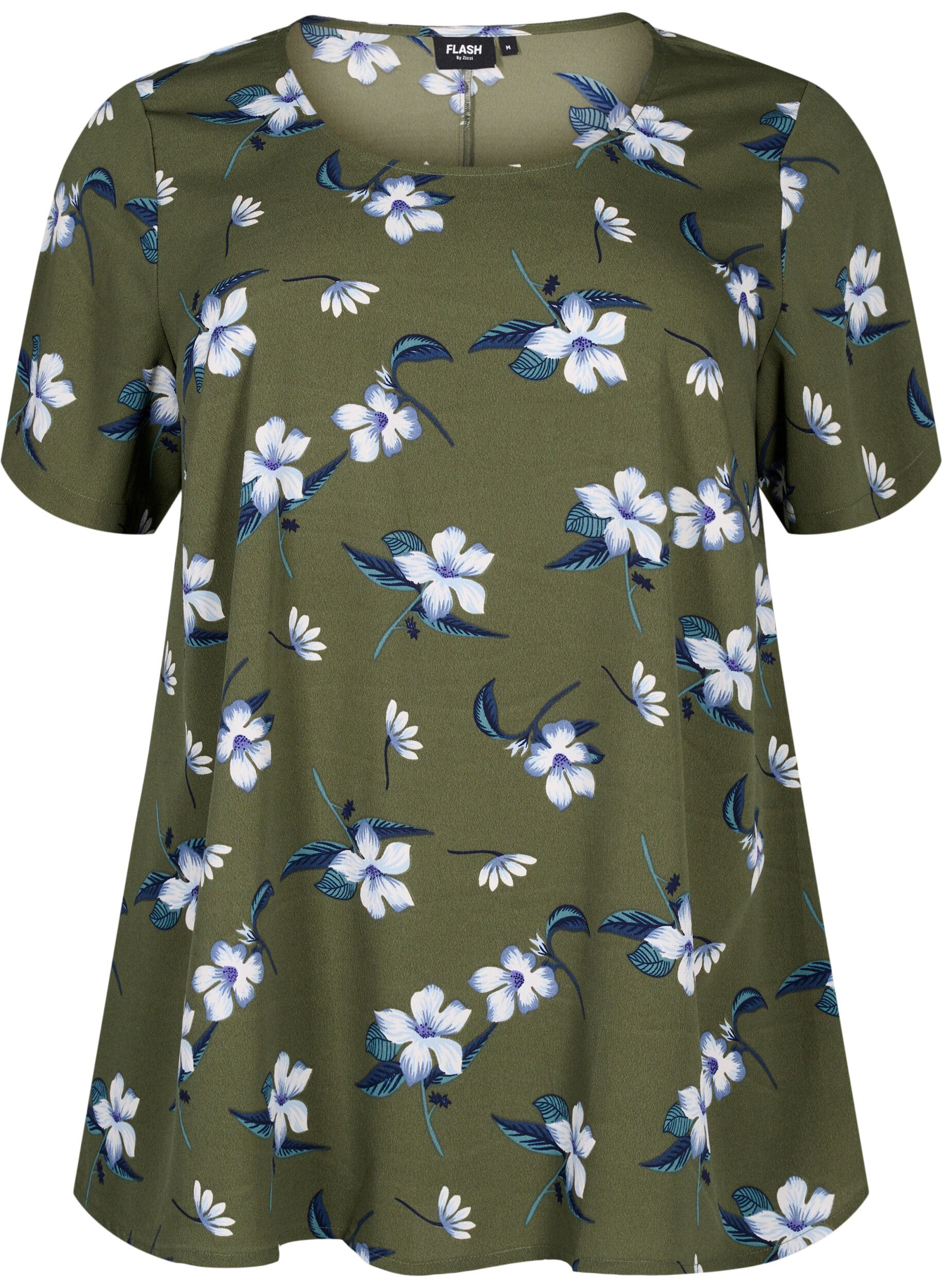 Zizzi FLASH - Blouse met korte mouwen en print, Olive Night Flower, Packshot image number 0