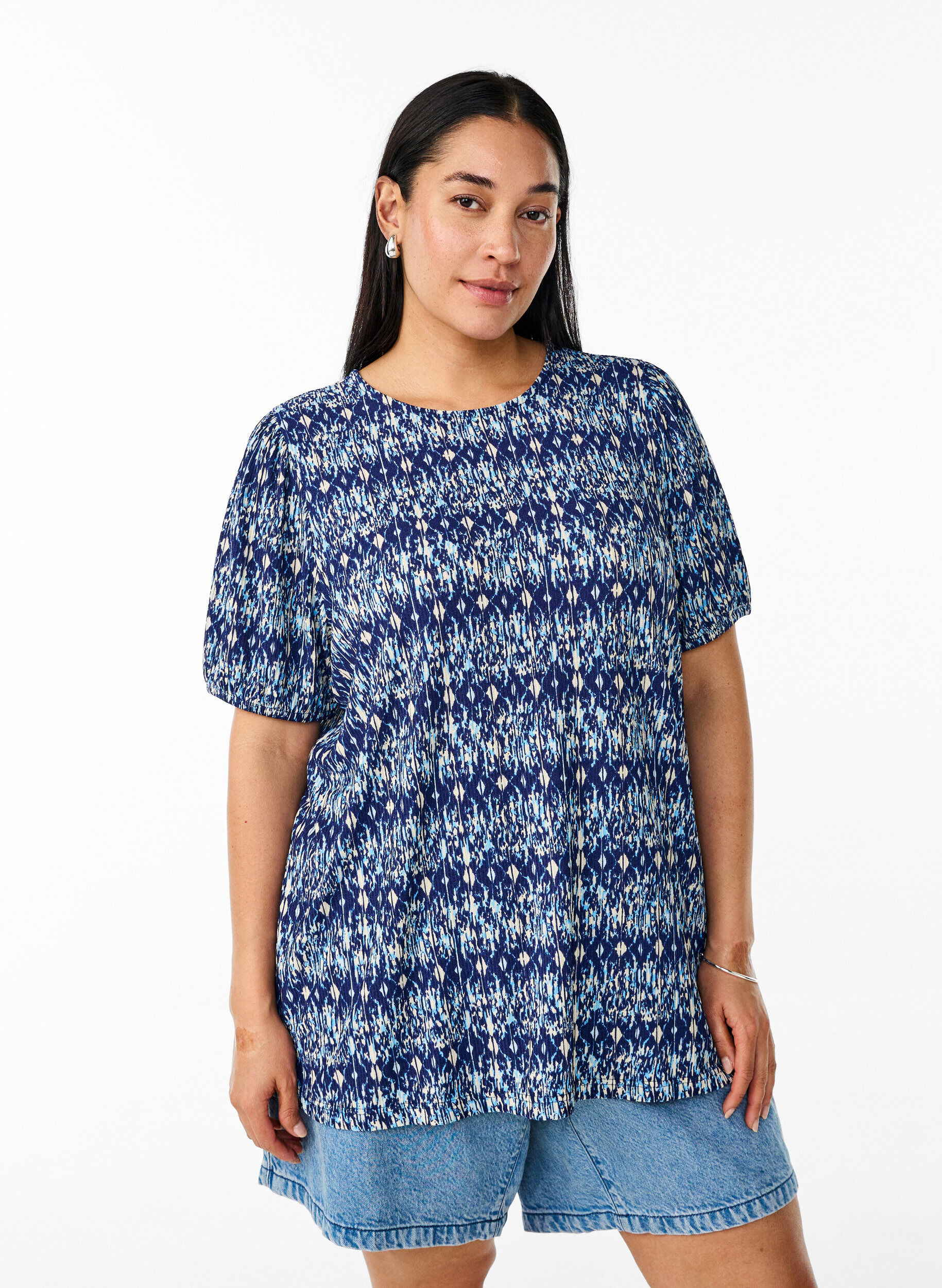 Zizzi Blouse met korte mouwen, Blauw, Model image number 0