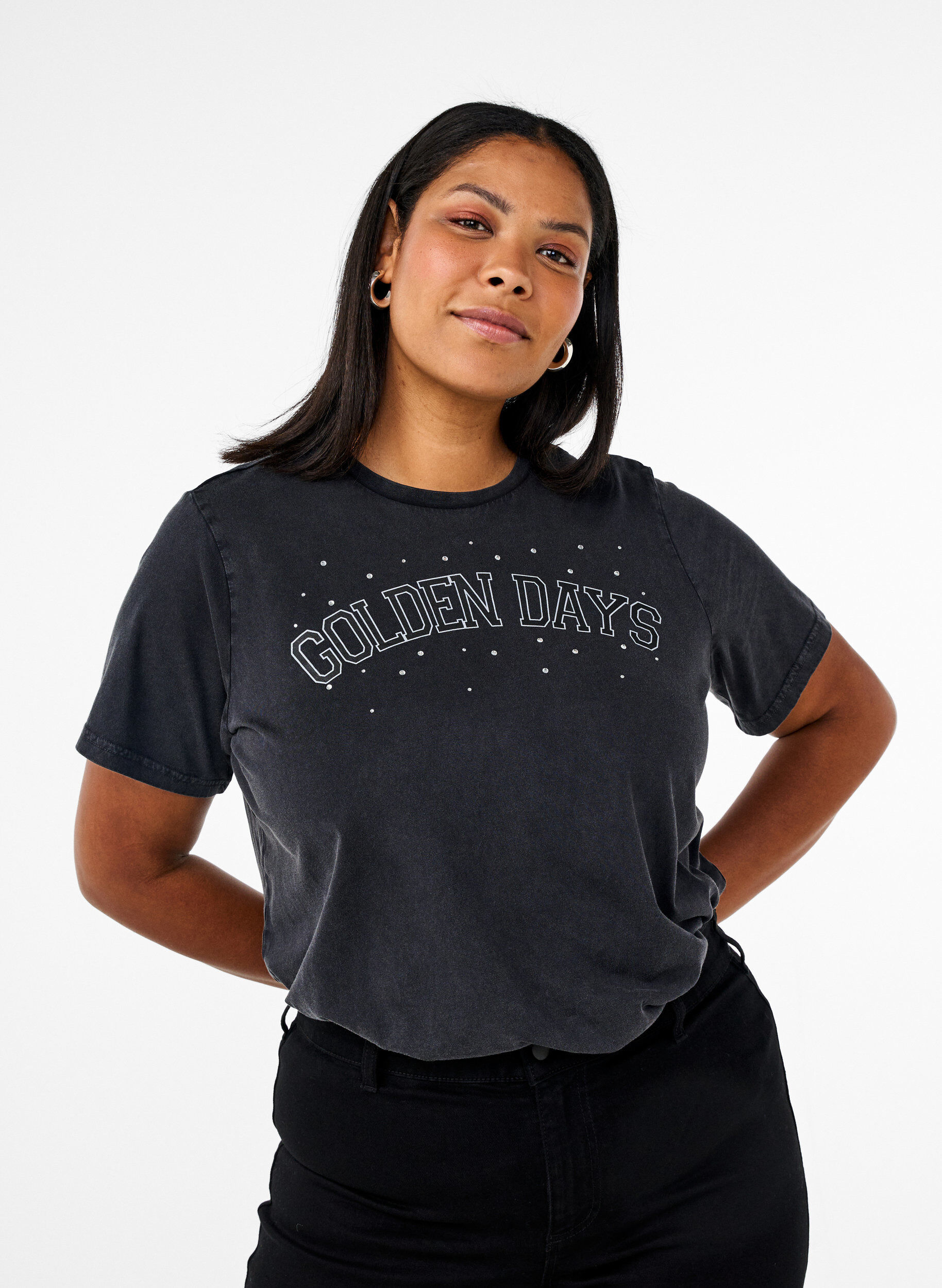 Zizzi T-shirt in biologisch katoen met grafische print, Grijs, Model image number 0