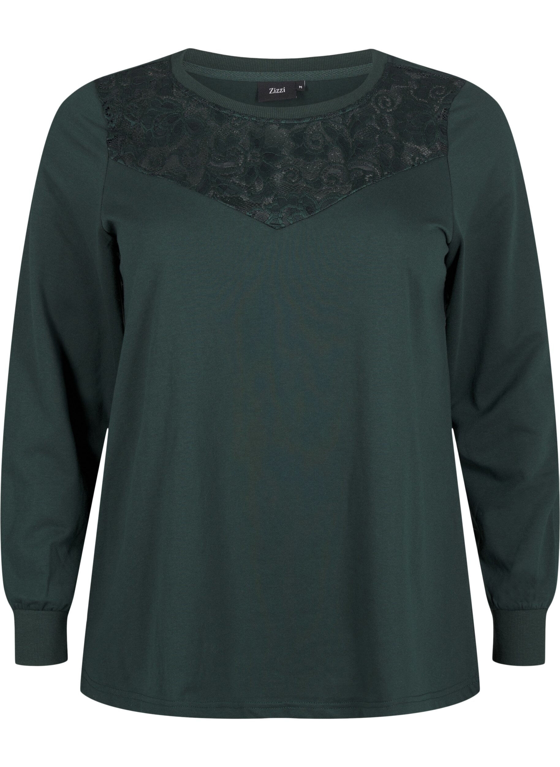 Zizzi Sweatshirt met kanten details, Scarab, Packshot image number 0