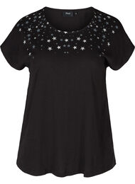 Katoenen t-shirt met korte mouwen en sterretjes, Black STARS