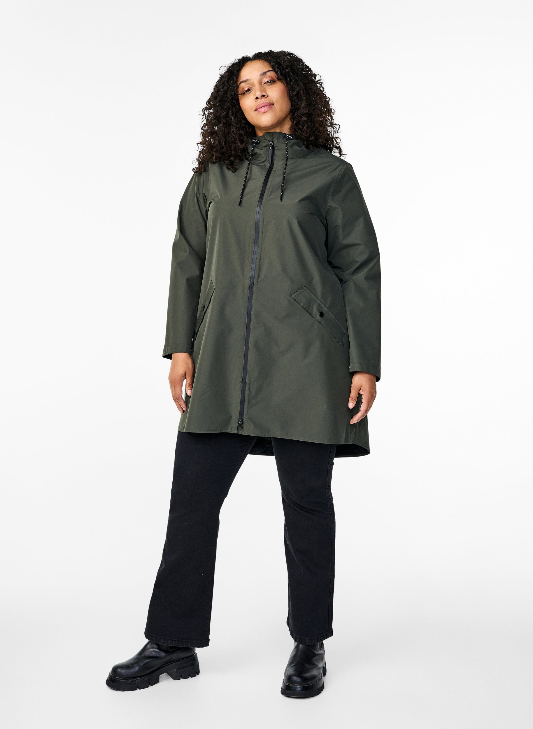 ZizziRegenjas met zakken en capuchon, Groen, Model image number 1