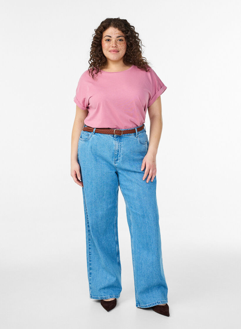 T-shirt met korte mouwen van katoenmix, Roze, Model image number 1