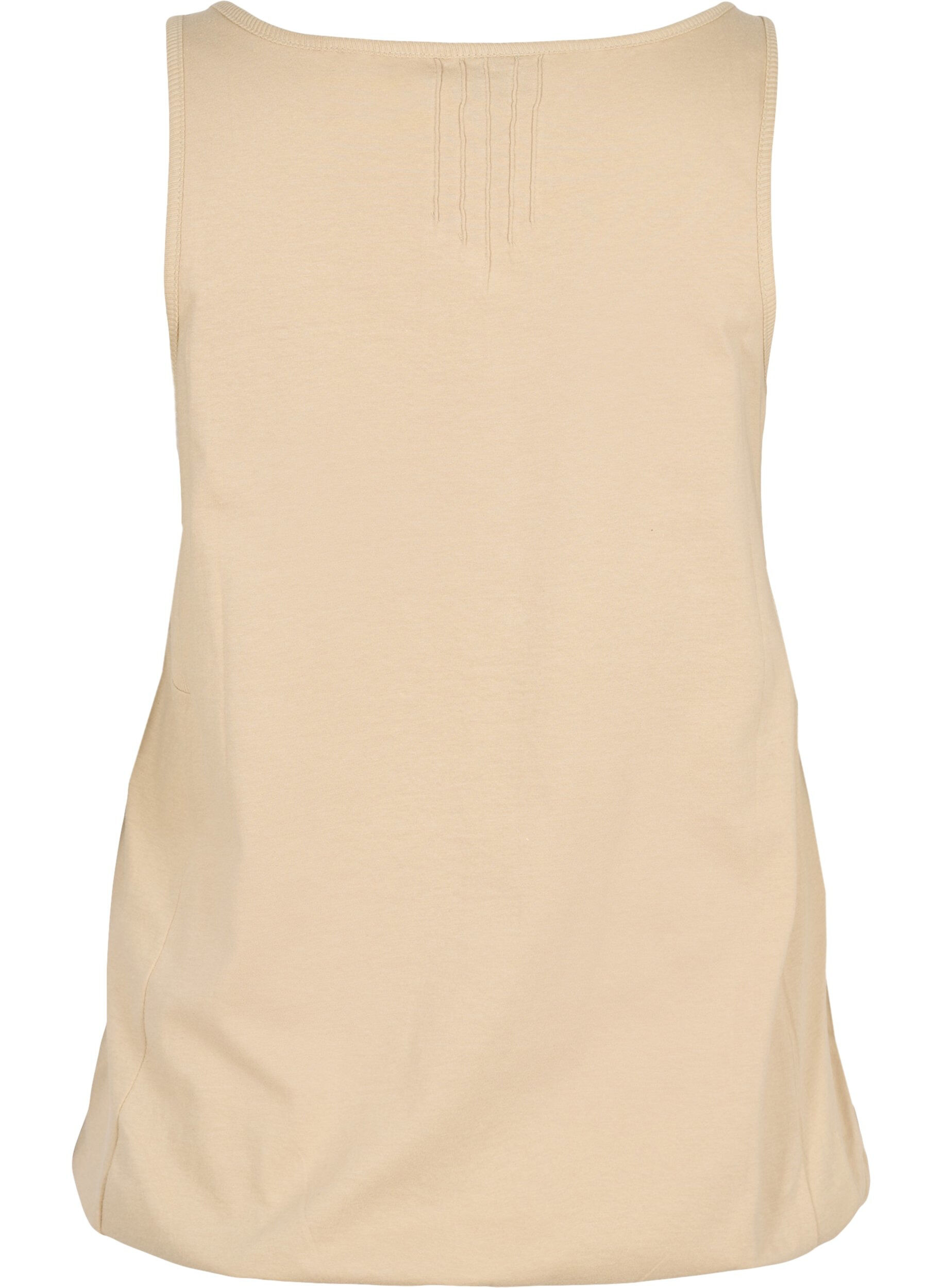 Zizzi Katoenen top met elastiek in de onderkant en effen kleur, Humus, Packshot image number 1