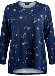 Gebloemde blouse met lange mouwen, Blauw