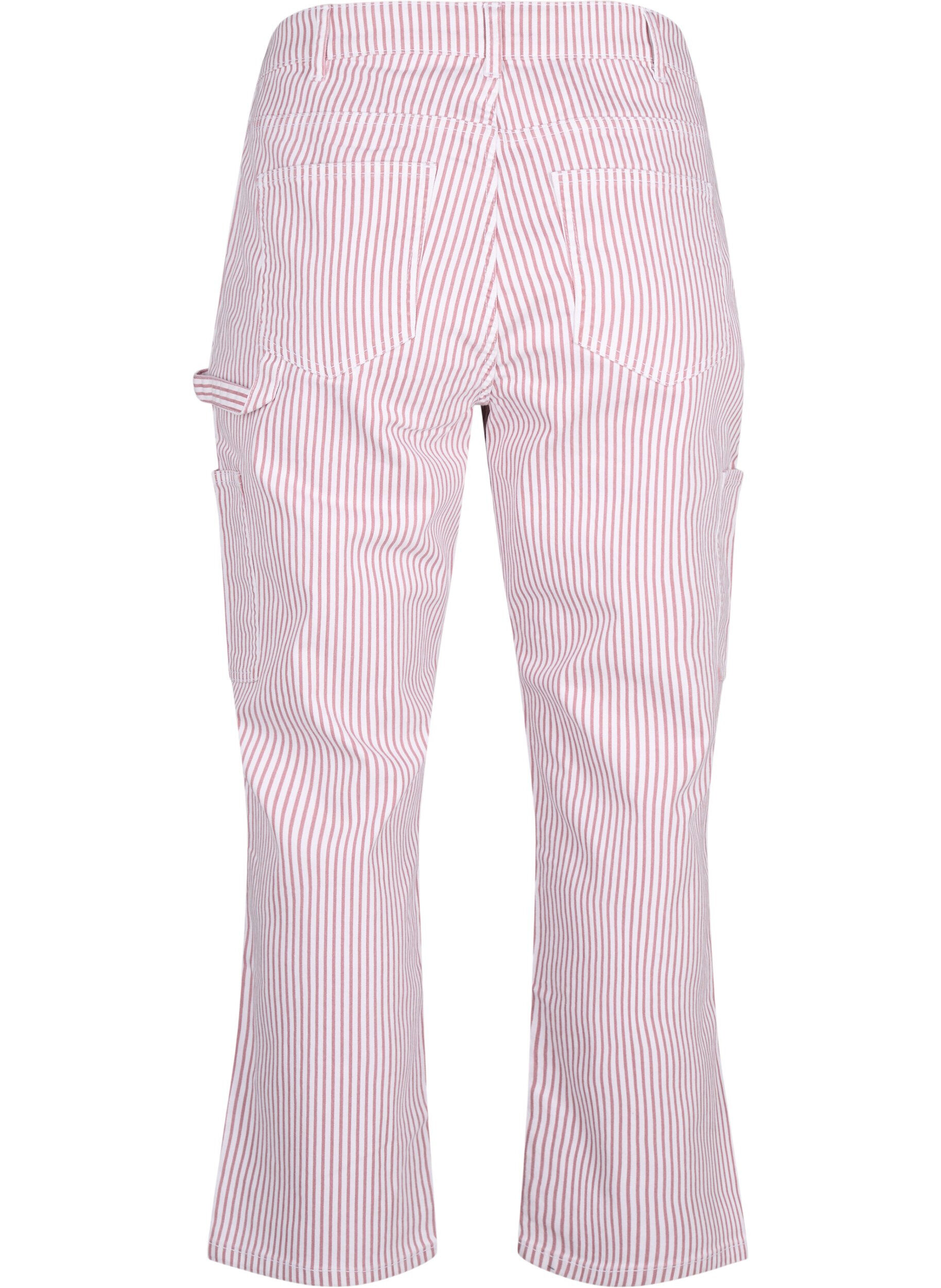 Zizzi Gestreepte cargo jeans met rechte pasvorm, Rose White Stripe, Packshot image number 1