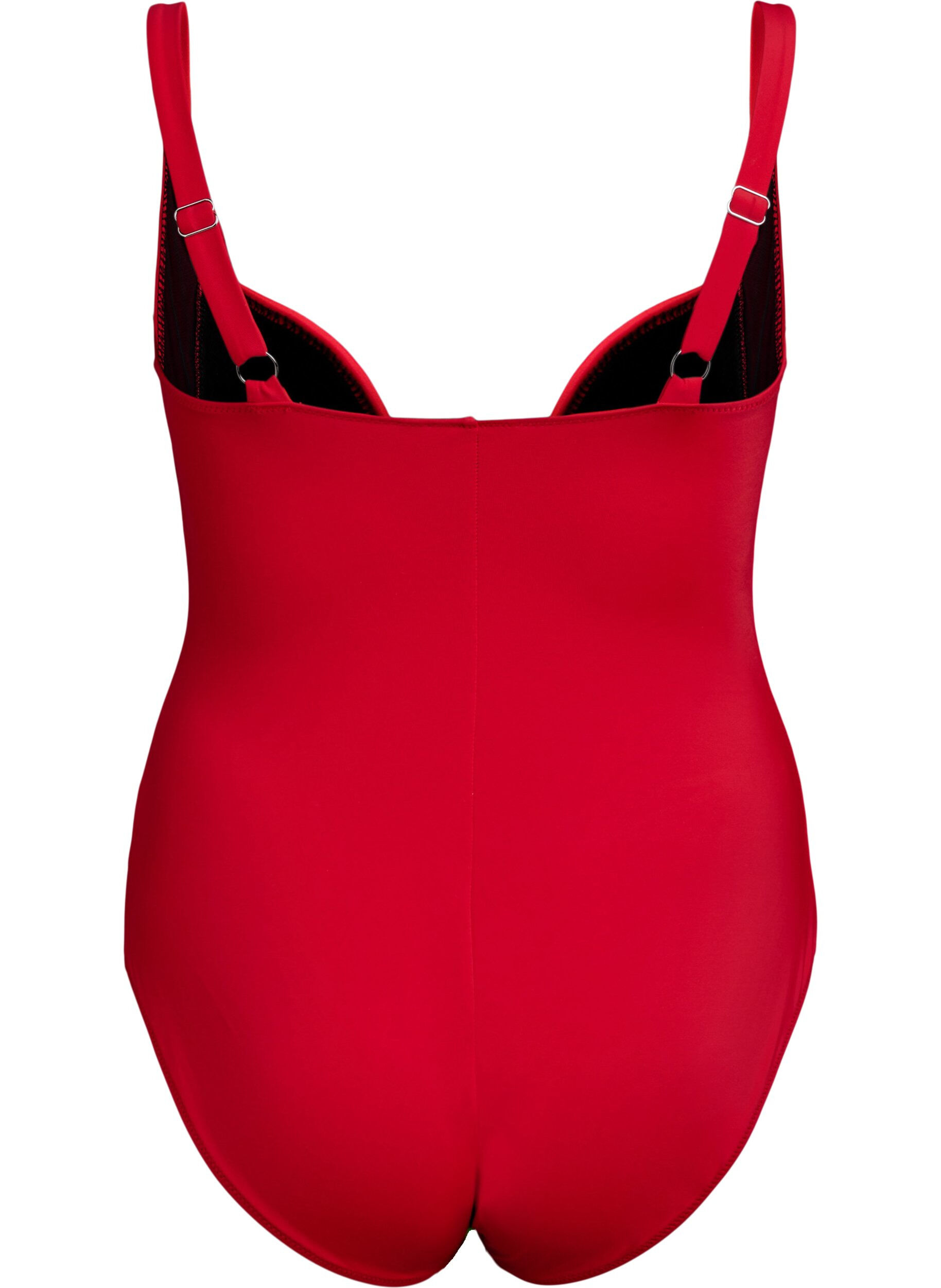 ZizziGewatteerd badpak met draperie, Rood, Packshot image number 1
