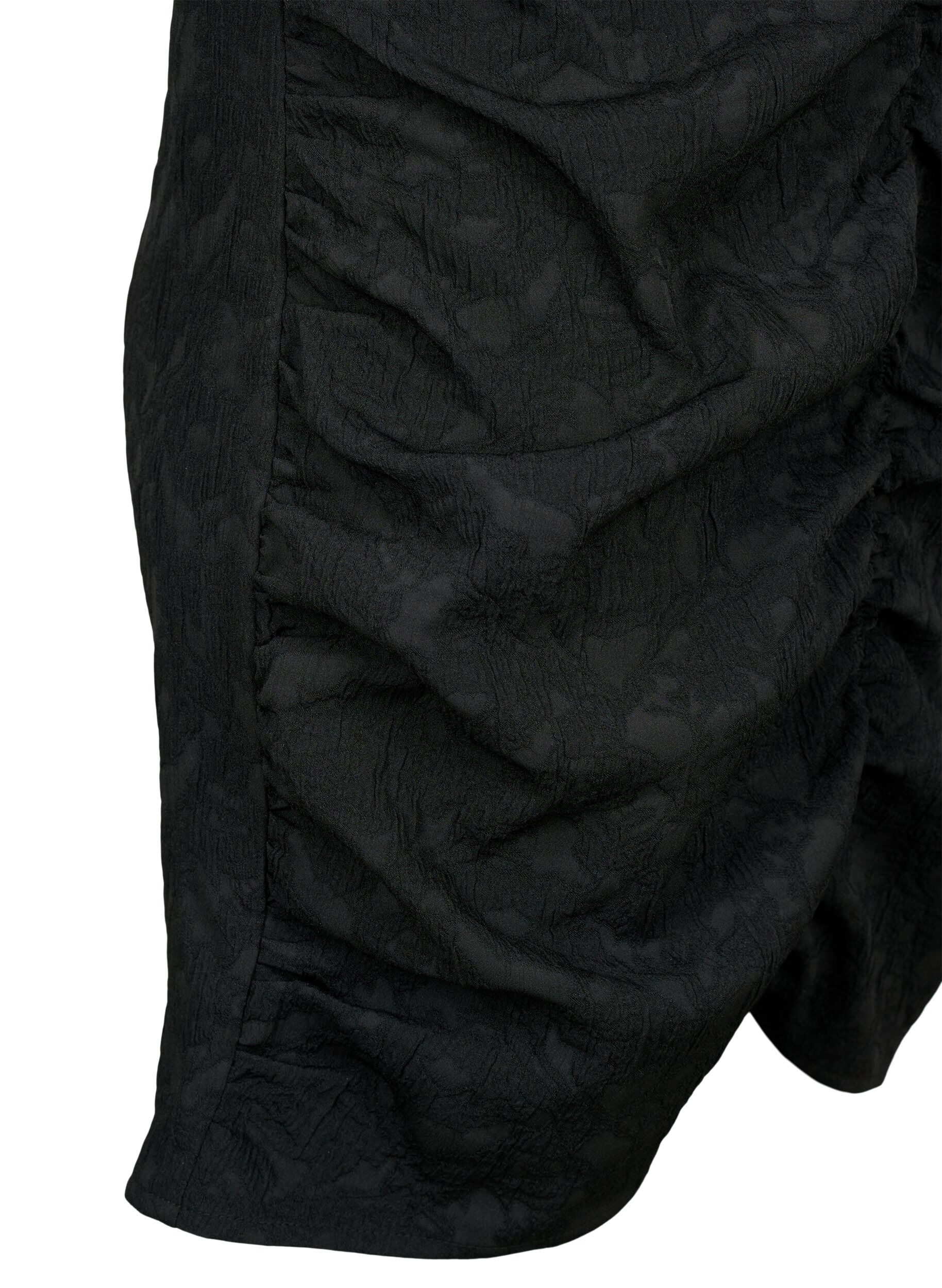 Zizzi Jurk met korte mouwen, gestructureerde stof en draperie&euml;n, Black, Packshot image number 3