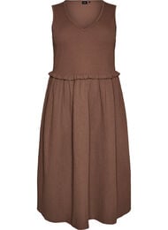 Mouwloze katoenen midi-jurk met rib en mousseline, Bruin