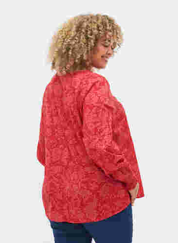 V-hals blouse met smock, Ribbon Red AOP, Model image number 1