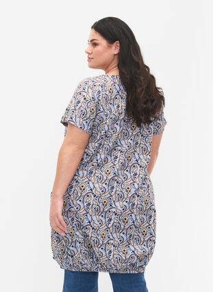 Bedrukte katoenen jurk met korte mouw, Blue Paisley , Model image number 1