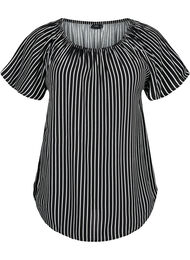 Gestreepte blouse van viscose met korte mouwen, Black/ White Stripe