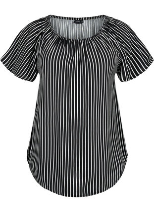 Gestreepte blouse van viscose met korte mouwen, Black/ White Stripe, Packshot image number 0