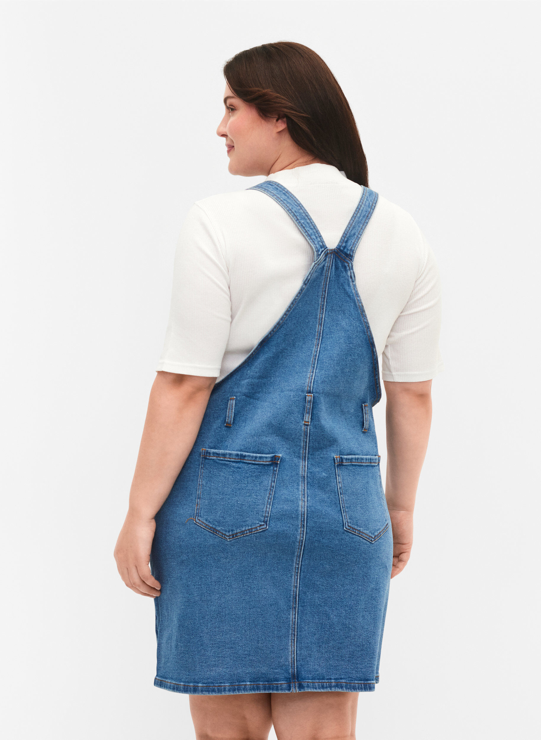 Zizzi Denim overall jurk, Blauw, Model image number 2