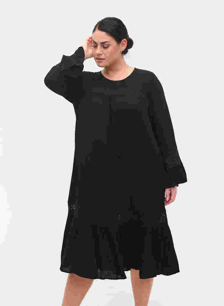 Viscose jurk met kanten details, Black, Model image number 0