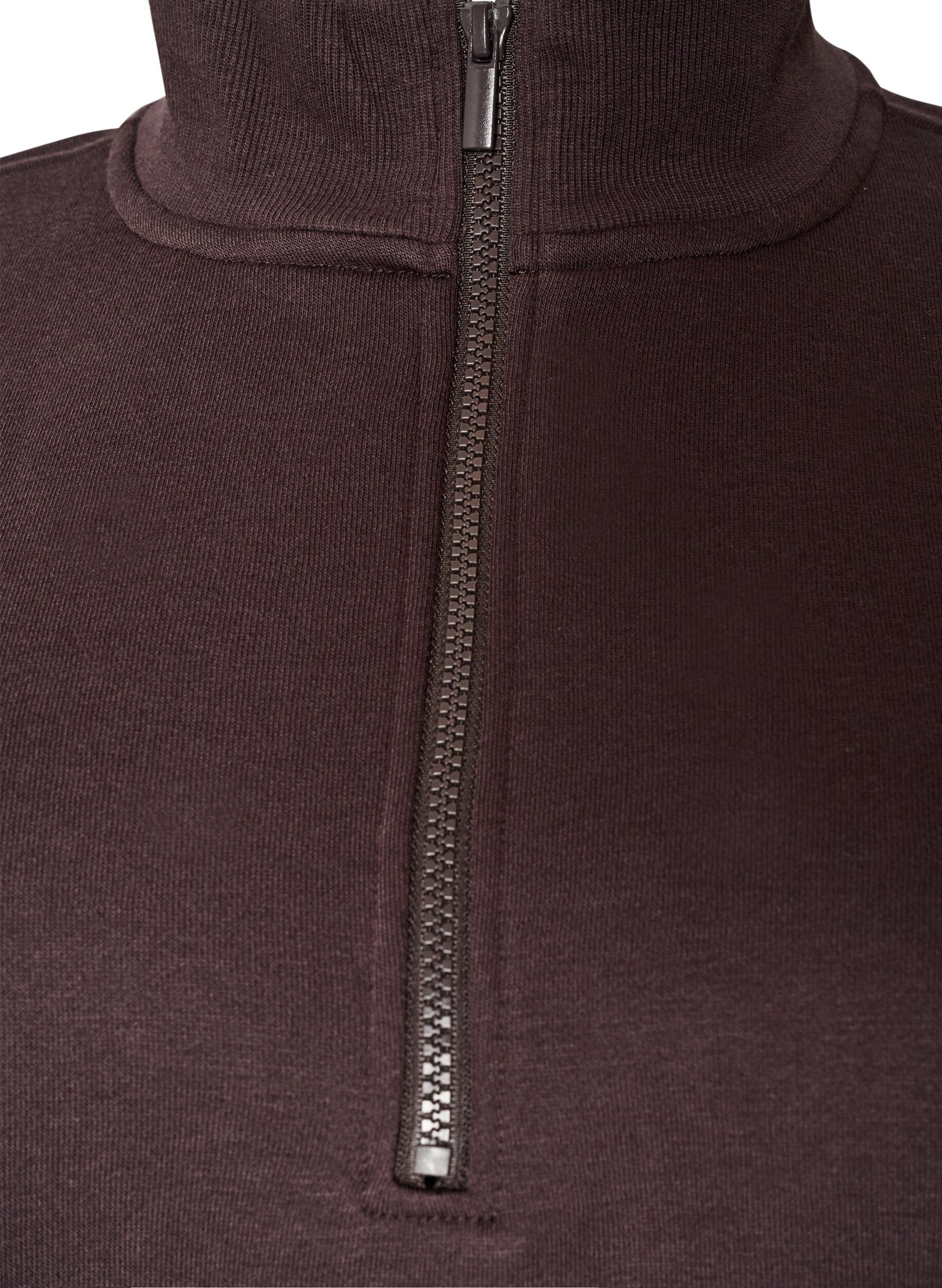 ZizziSweatshirtjurk met hoge ribkraag en rits, Bruin, Packshot image number 2