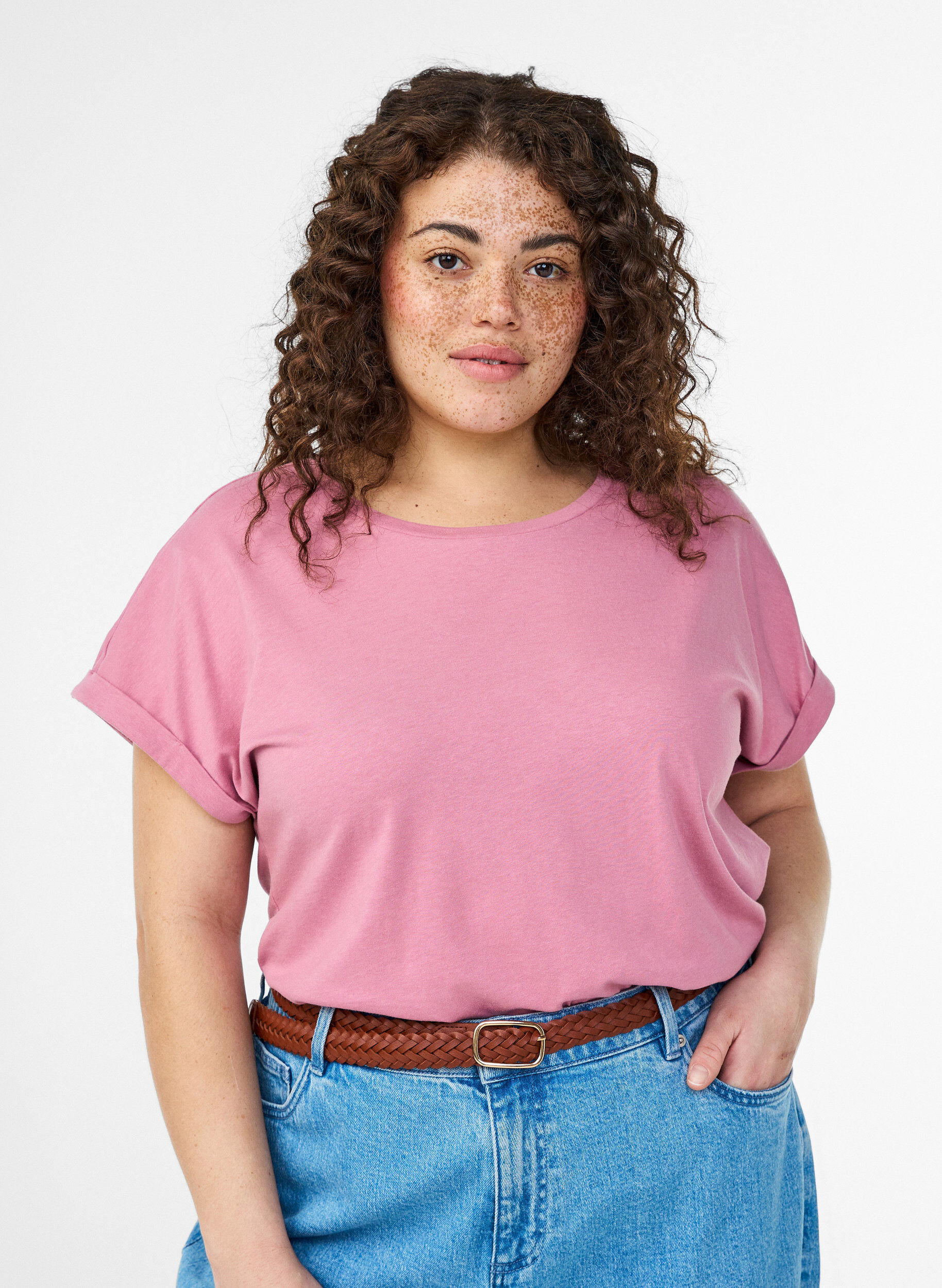 ZizziT-shirt met korte mouwen van katoenmix, Roze, Model image number 0