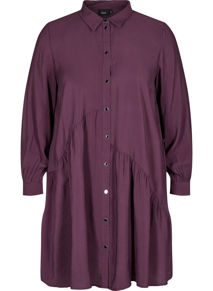 Blouse jurk in effen kleur met a-lijn, Plum Perfect, Packshot image number 0