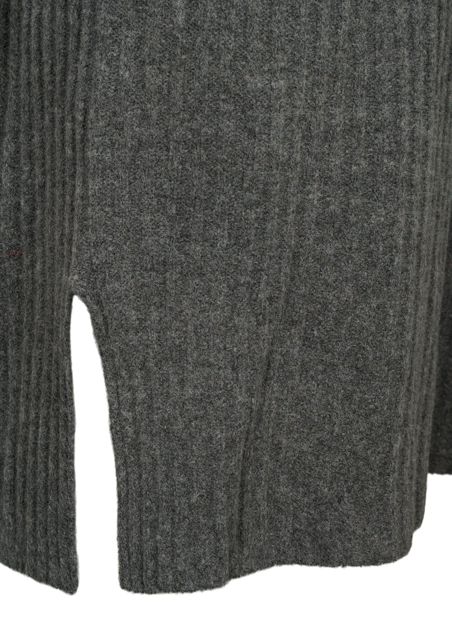 Zizzi Ribbed Knit Dress met col, Dark Grey Melange, Packshot image number 3