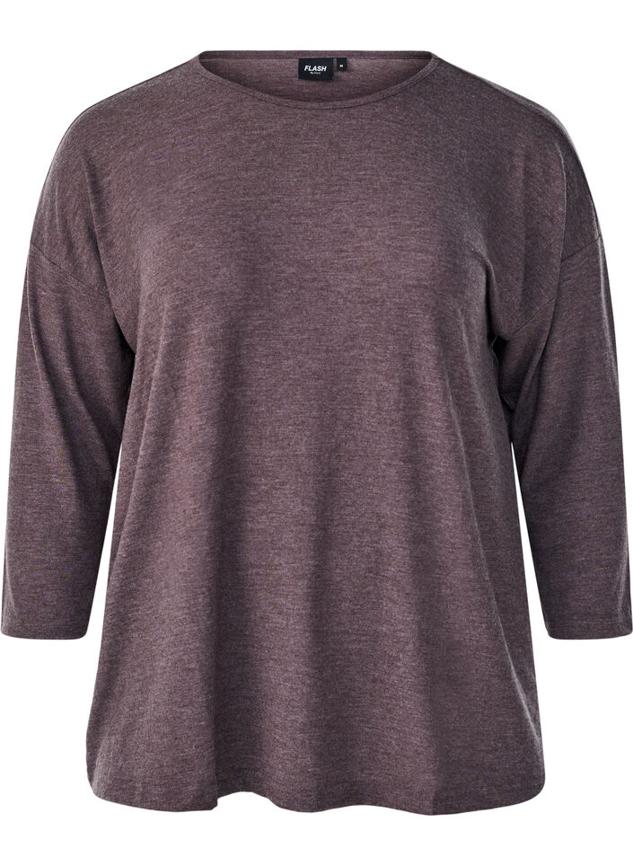 Jersey blouse met 3/4 mouwen, Bruin, Packshot image number 0