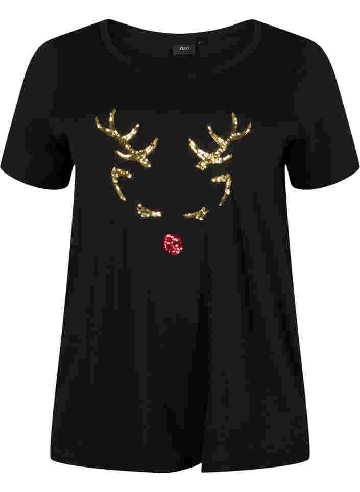 Kerst t-shirt in katoen, Black Reindeer, Packshot image number 0