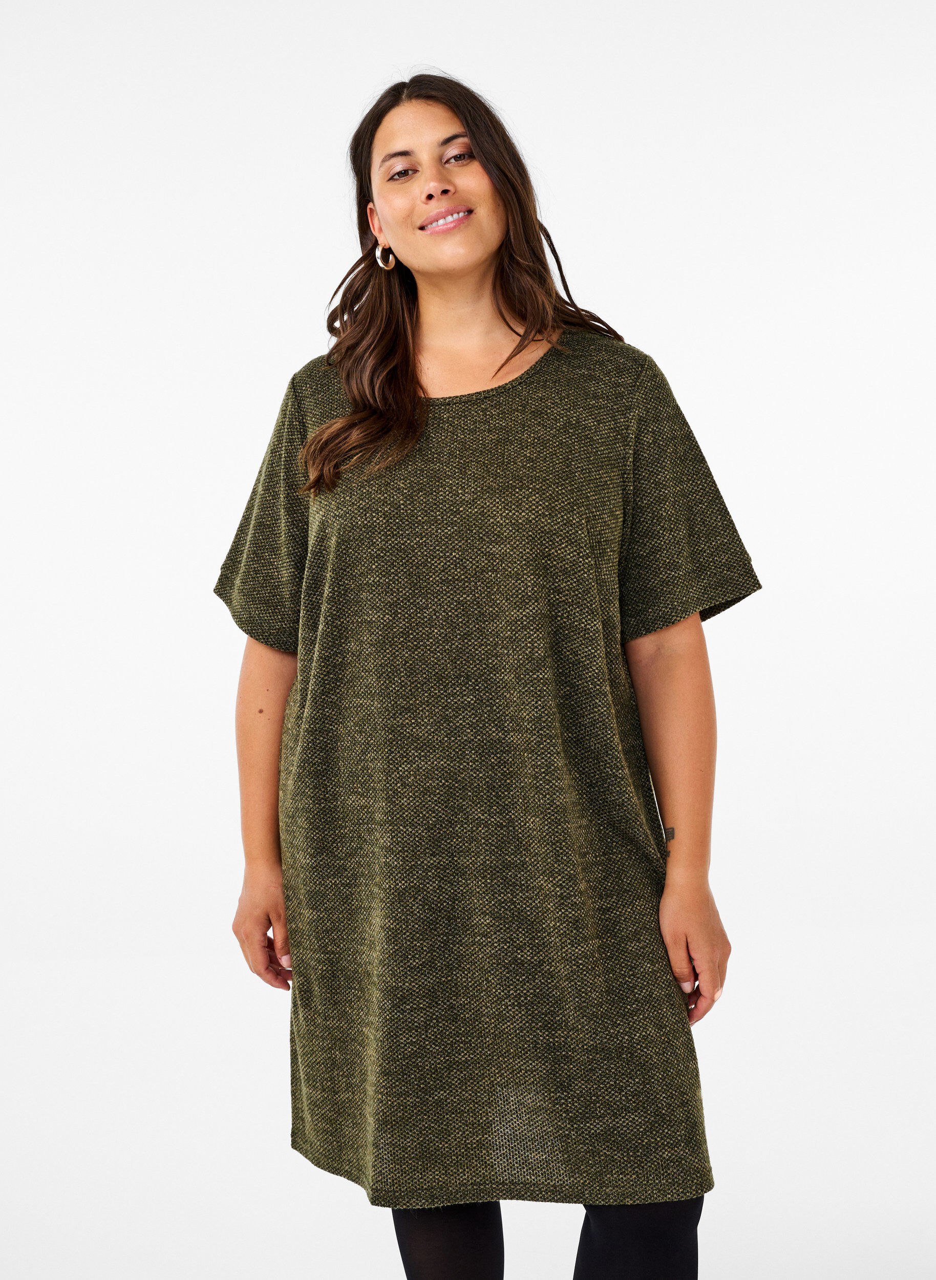 Zizzi T-shirtjurk met korte mouwen, Winter Moss, Model image number 0