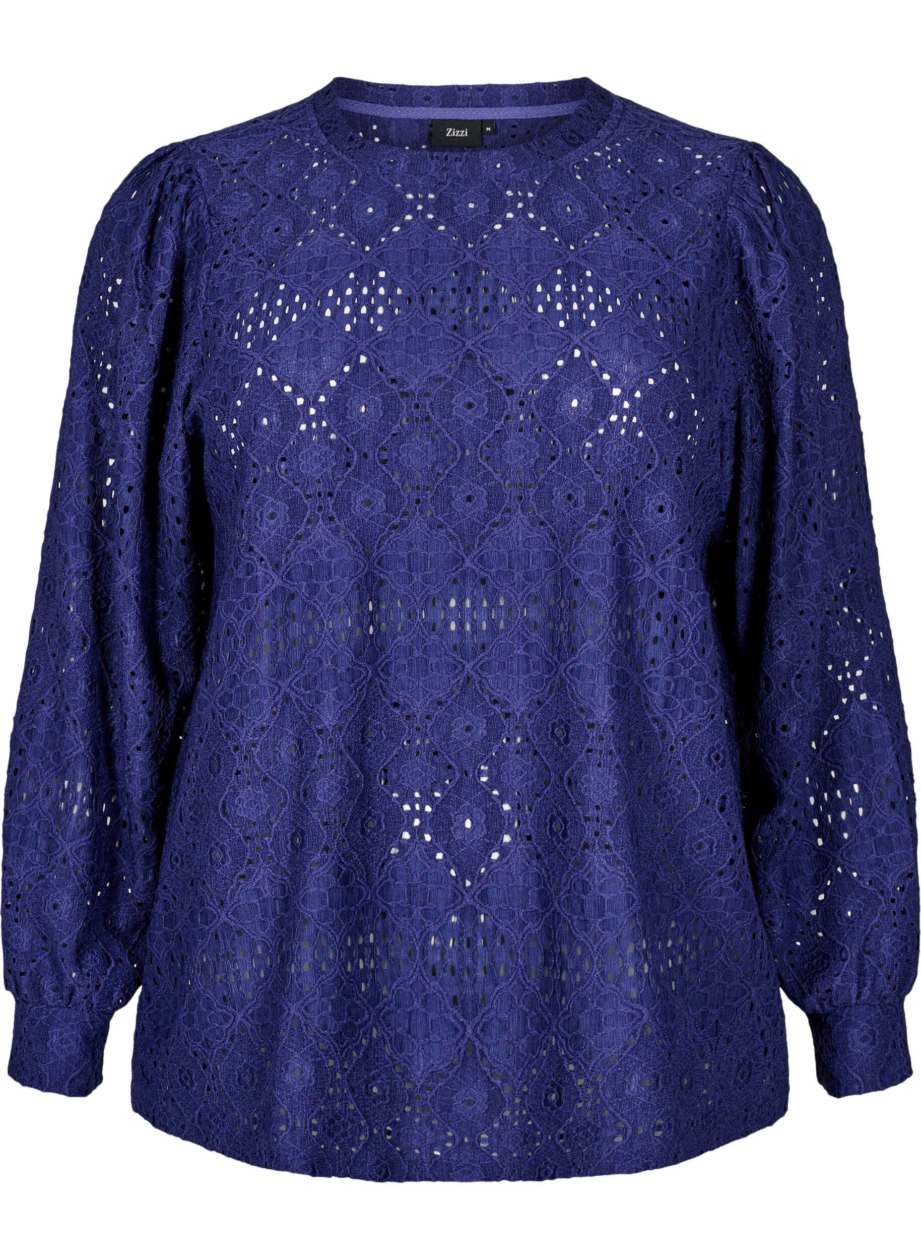 Zizzi Blouse met lange mouwen en een opengewerkt patroon, Paars, Packshot image number 0