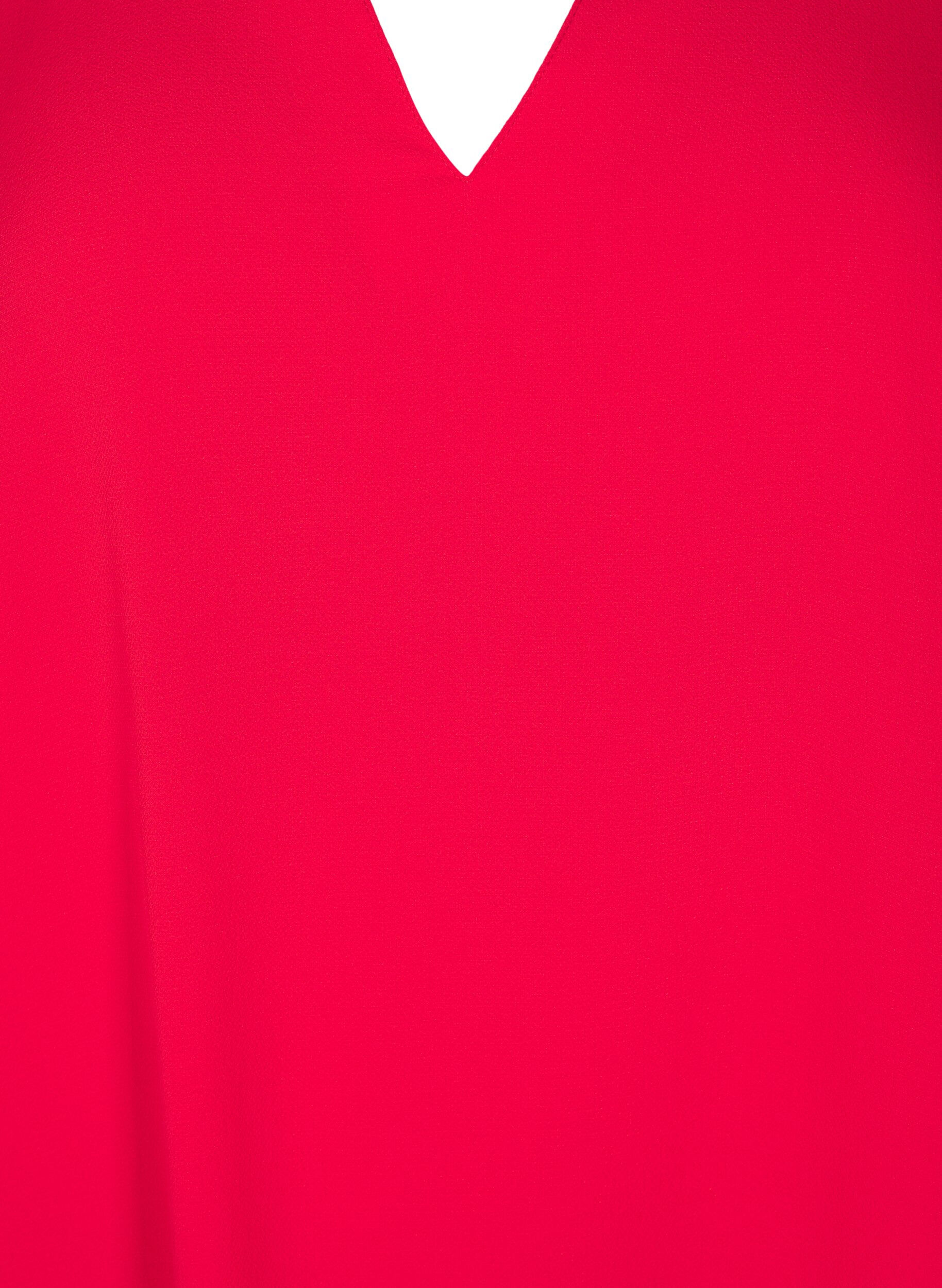 Zizzi Blouse met korte mouwen en V-hals, Rood, Packshot image number 2