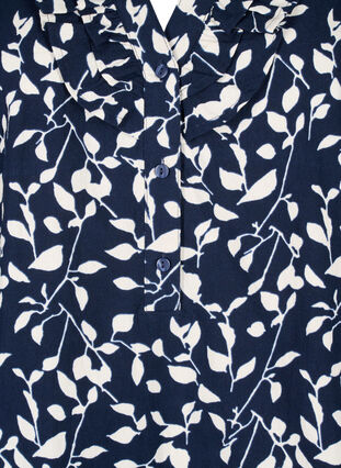 Katoenen blouse met 3/4 mouwen en print, Navy Blazer Leaf, Packshot image number 2