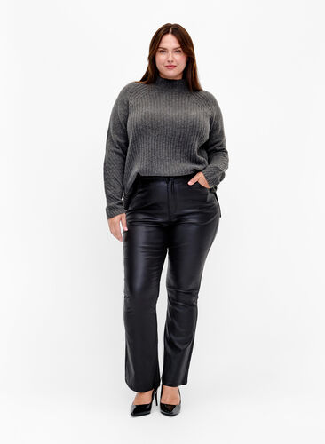 Ellen jeans met coating en bootcut, Black, Model image number 0
