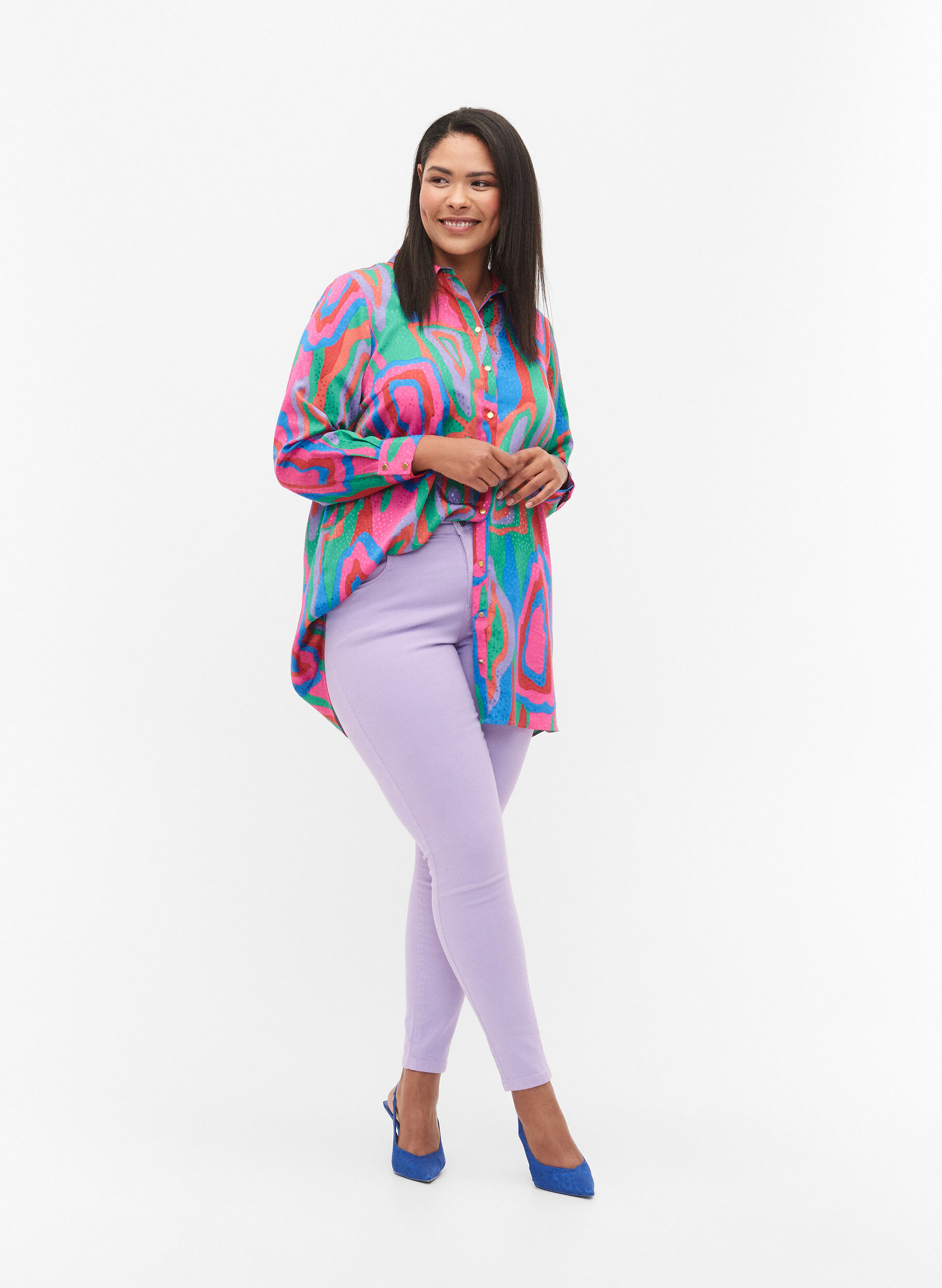 Zizzi Amy jeans met hoge taille en super slanke pasvorm, Lavender, Model image number 0