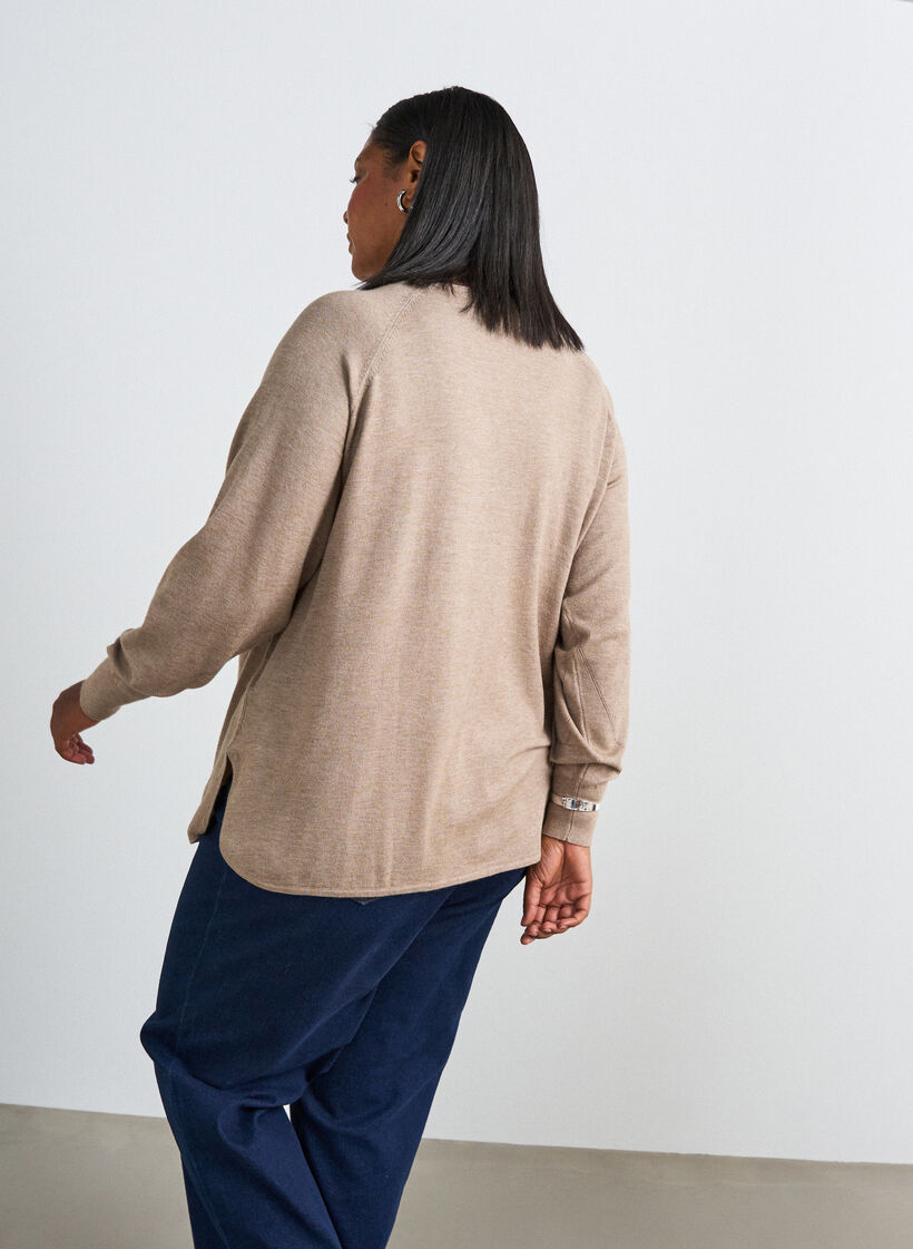 Gebreide top met ronde hals en ingebreid patroon, Beige, Model image number 2